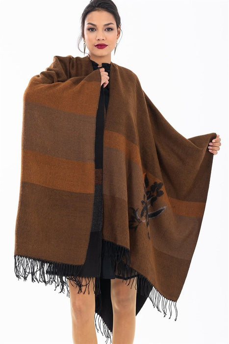 Women's Fringe Patterned Poncho