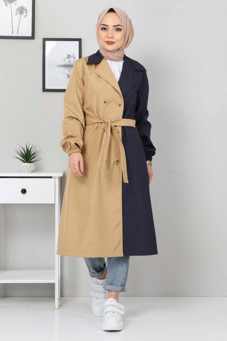 Women's Navy Blue - Camel Trenchcoat