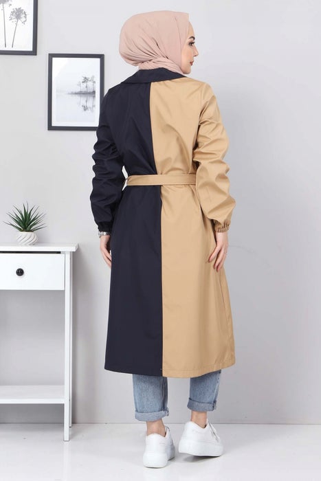 Women's Navy Blue - Camel Trenchcoat