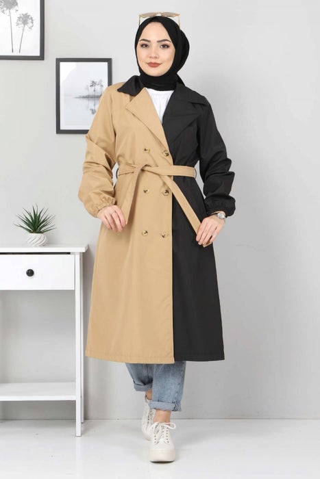 Women's Black - Camel Trenchcoat