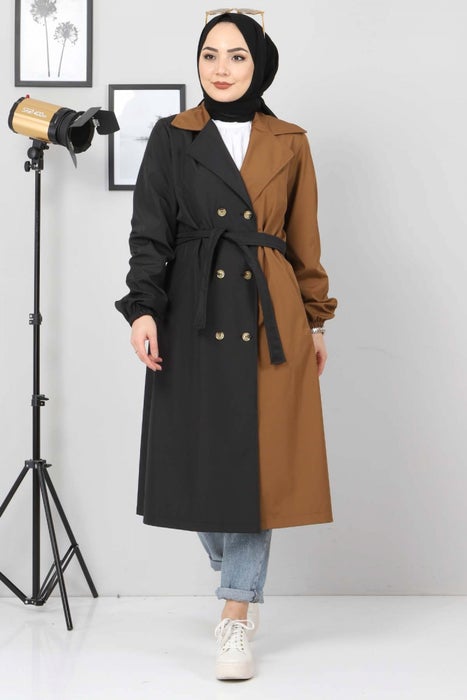 Women's Brown - Black Trenchcoat