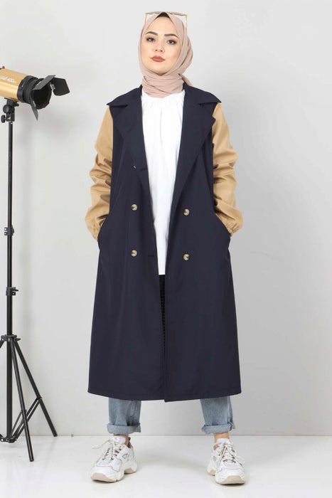 Women's Navy Blue - Camel Trenchcoat