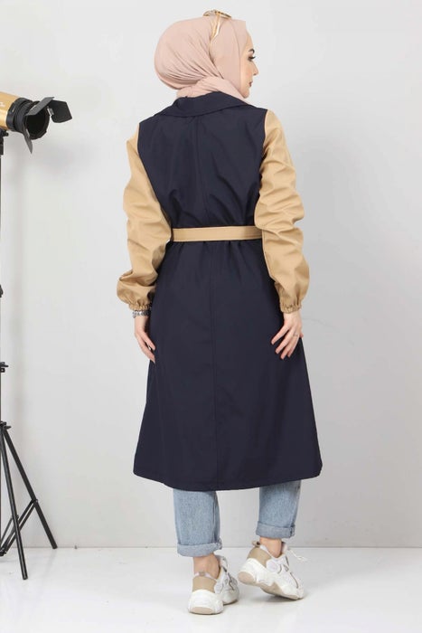 Women's Navy Blue - Camel Trenchcoat